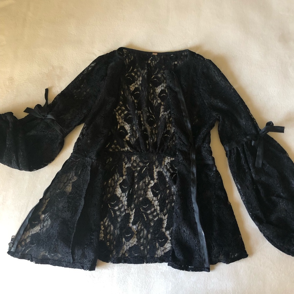 Free People Black Lace Peplum Blouse